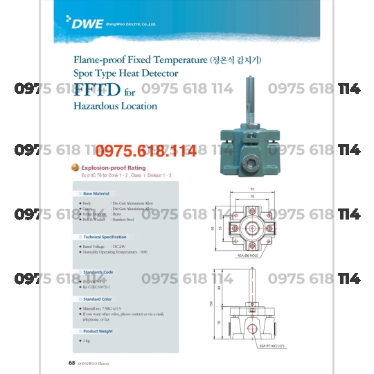 Đầu báo nhiệt Chống Nổ 900 độ FFTD-90
